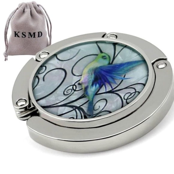 Hummingbird Silver Compact Purse Hook for Table Handbag Holder Hanger & Dustbag - Picture 5 of 9